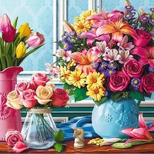 Схема вышивки «Цветы на столе»