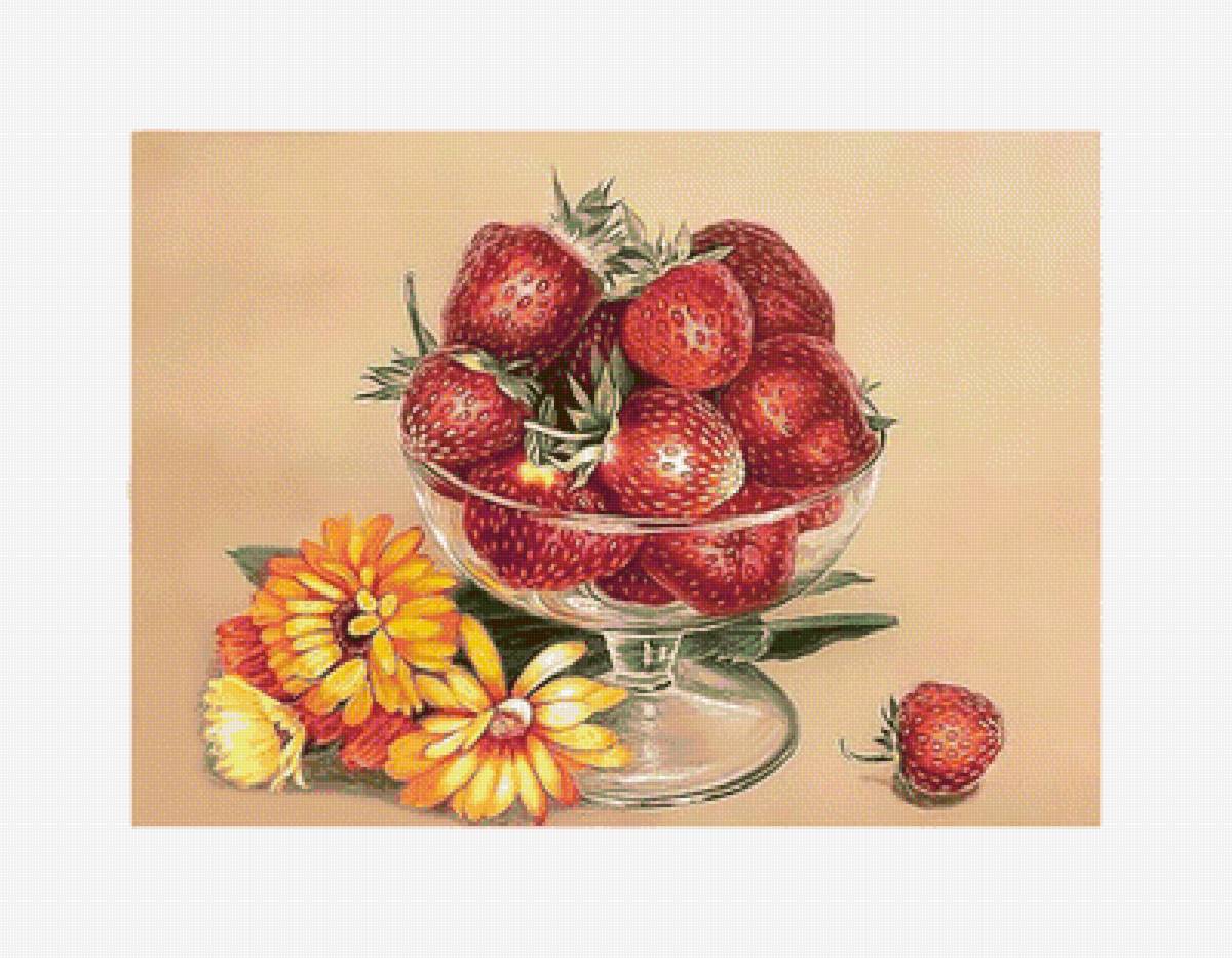 Натюрморт с клубничкой. - ягоды, живопись, клубника, натюрморт, цветы - предпросмотр