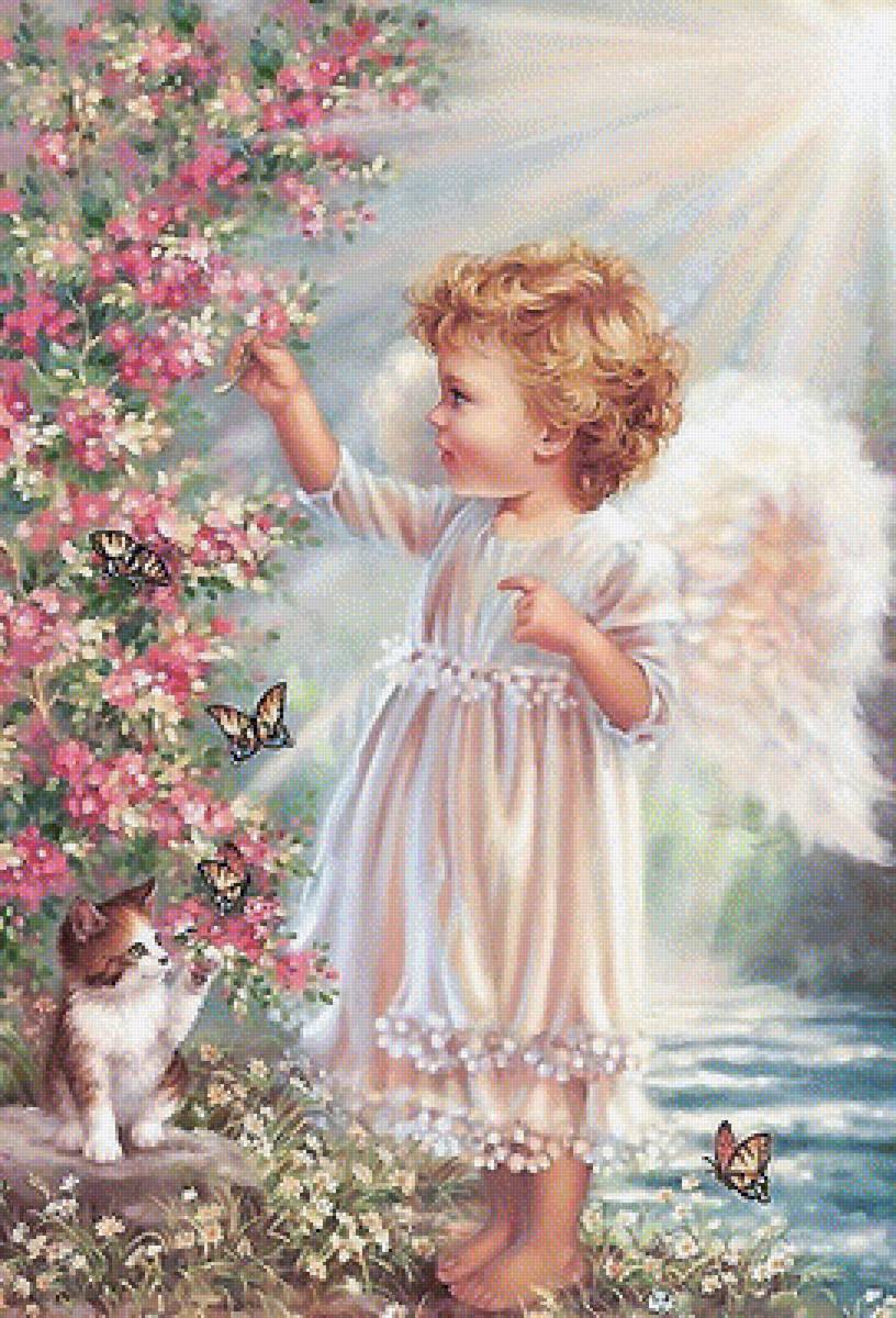 ангелочек - ангел, бабочки, котенок - предпросмотр