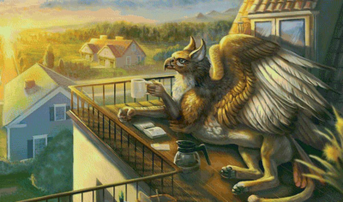 :) - рассвет, домик, фэнтези, грифон - предпросмотр