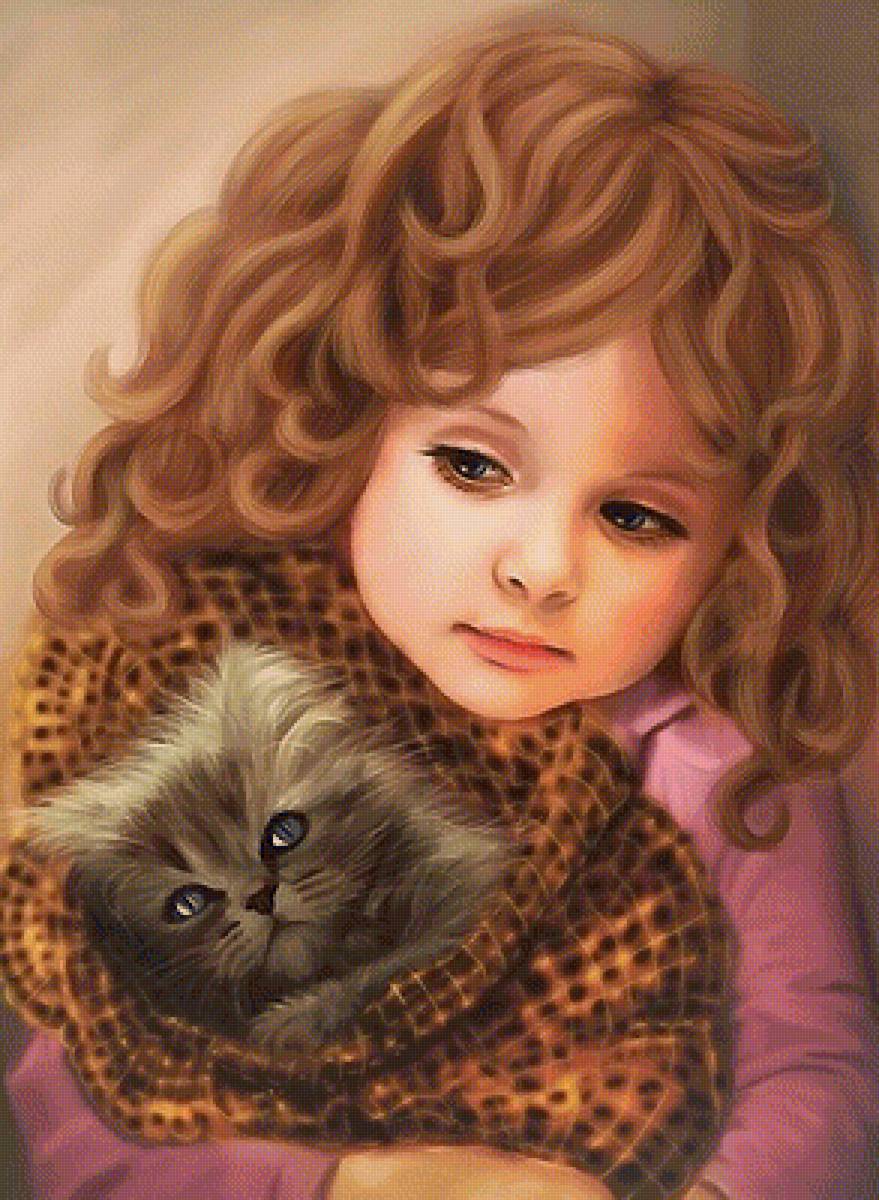 девочка с котёнком - девочка, котенок - предпросмотр