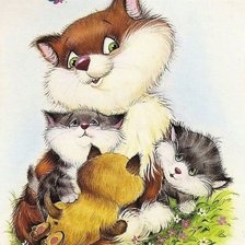 Схема вышивки «кошка с котятами»