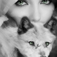 Схема вышивки «vrouw met wolf grijstinten»