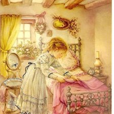 Niña ordenando su cuarto