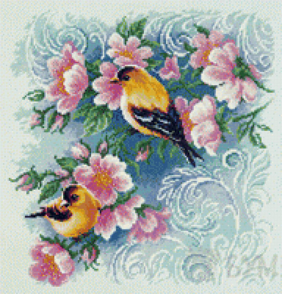 птицы - птицы, цветы - предпросмотр