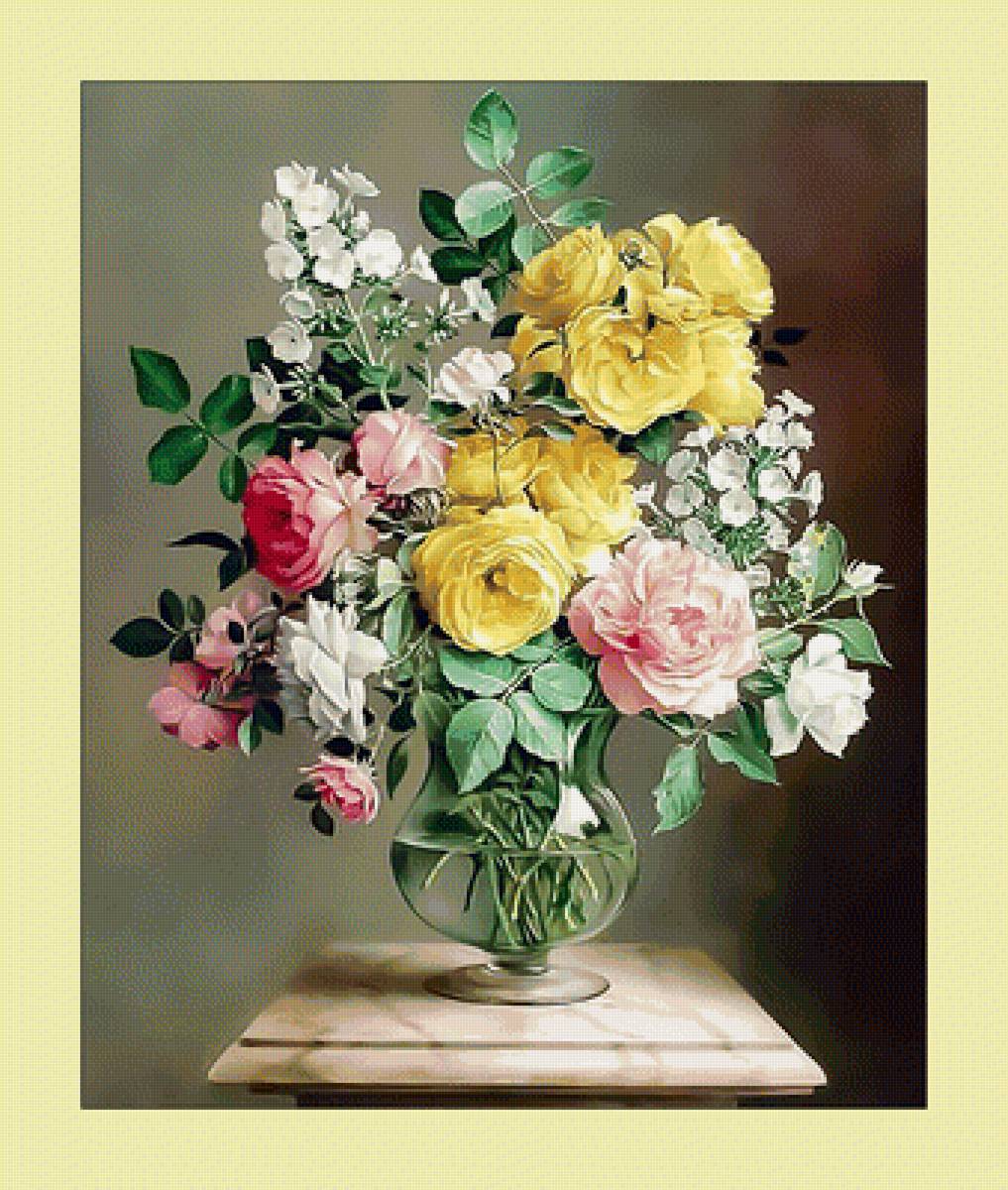 Букет. - розы, живопись, цветы, ваза, букет - предпросмотр