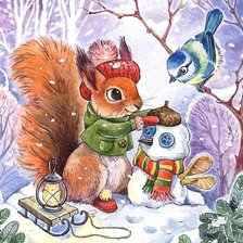 Схема вышивки «белочка и снеговик»