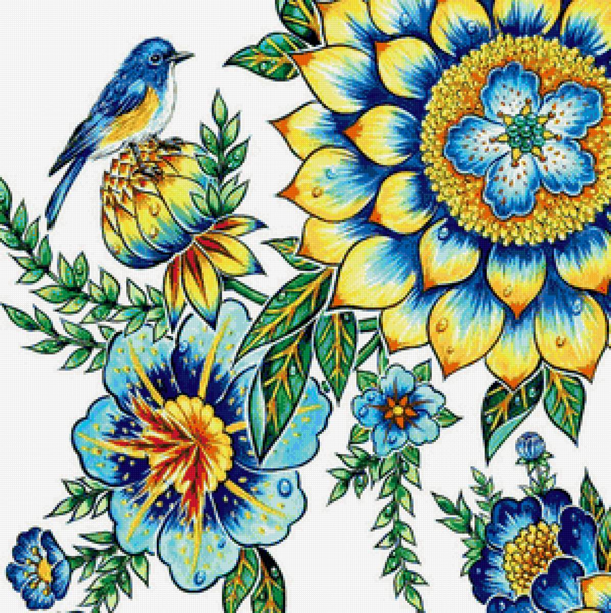 птичка - птичка, цветы - предпросмотр