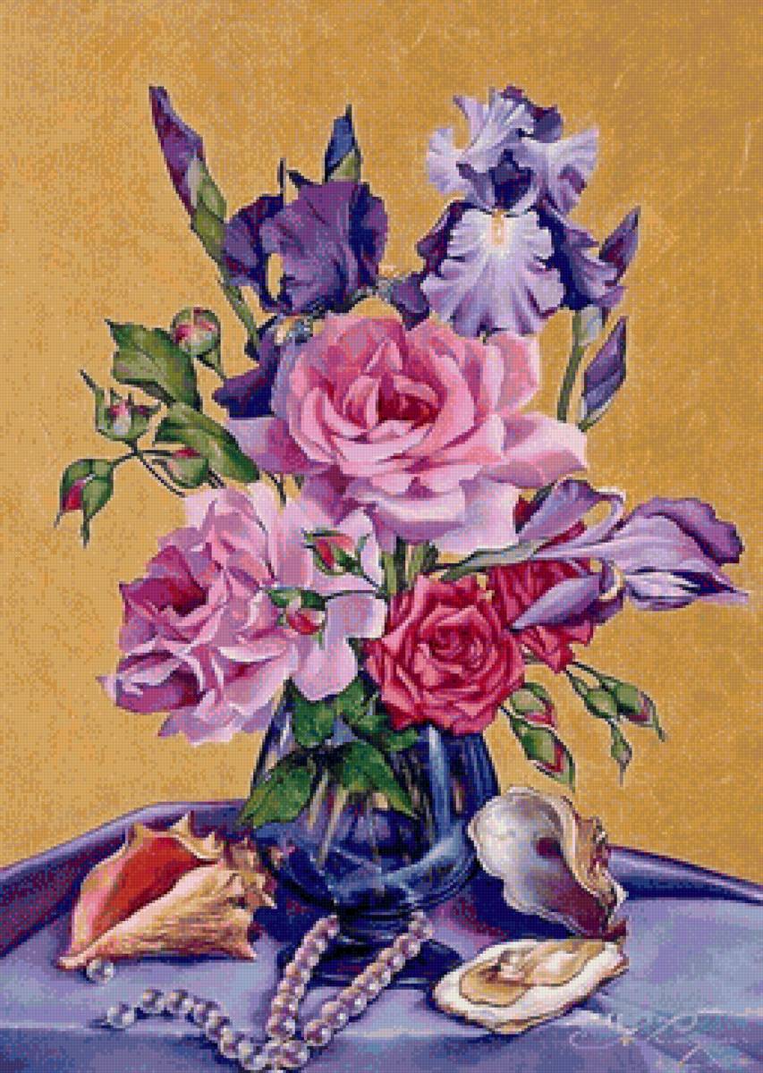 Натюрморт - розы, ракушки - предпросмотр