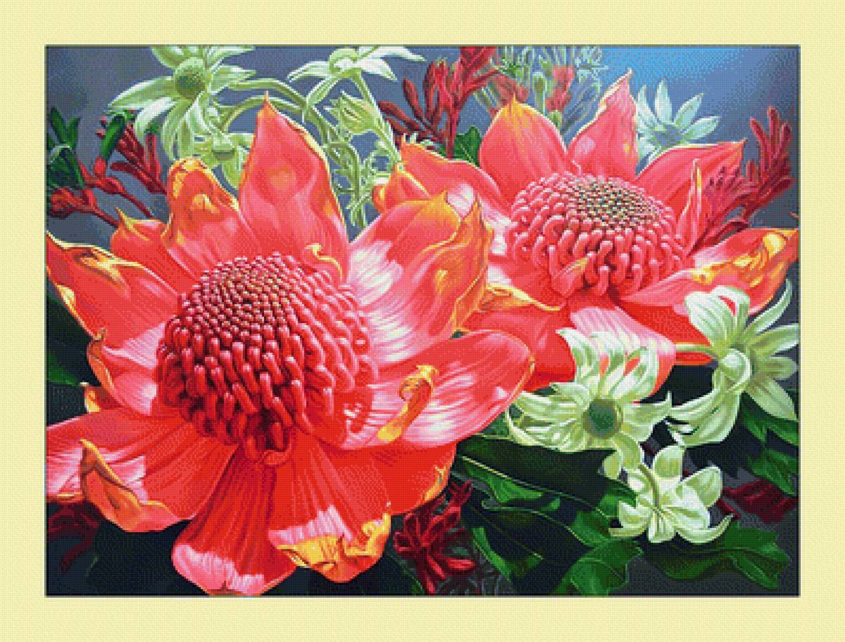 Экзотические цветы. - цветы, букет, живопись - предпросмотр