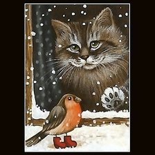 Схема вышивки «птичка и кот»