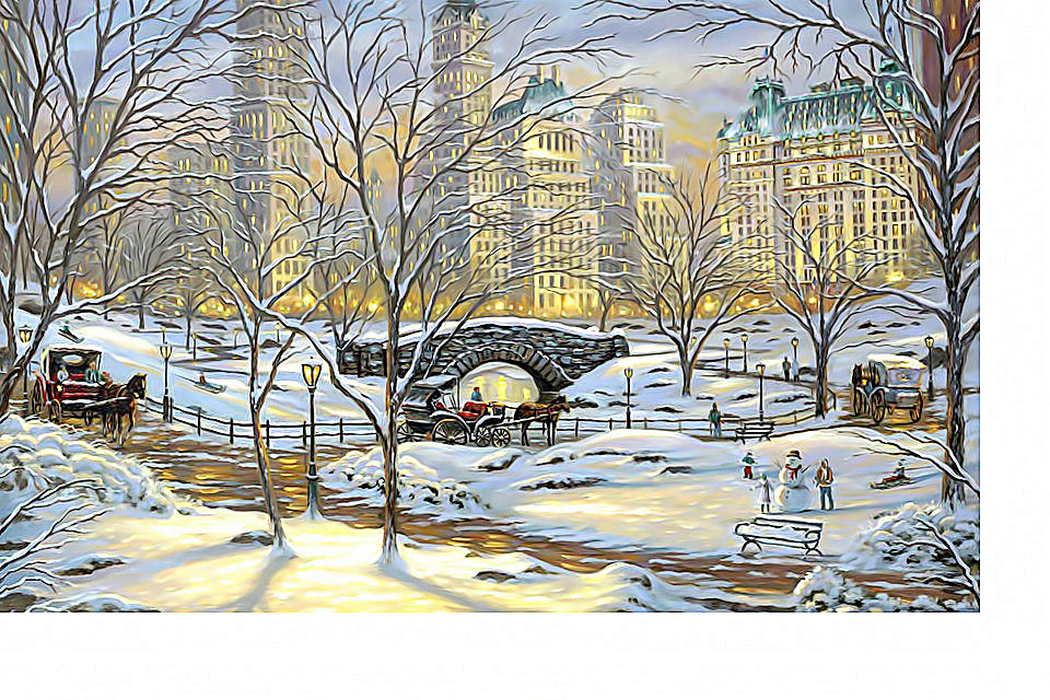 Городской пейзаж - парк, вечерний город, зима - оригинал