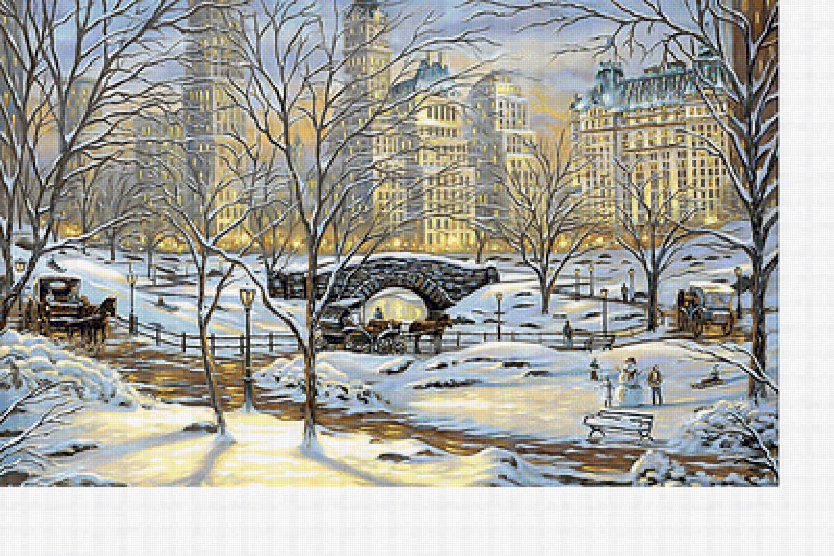 Городской пейзаж - зима, парк, вечерний город - предпросмотр