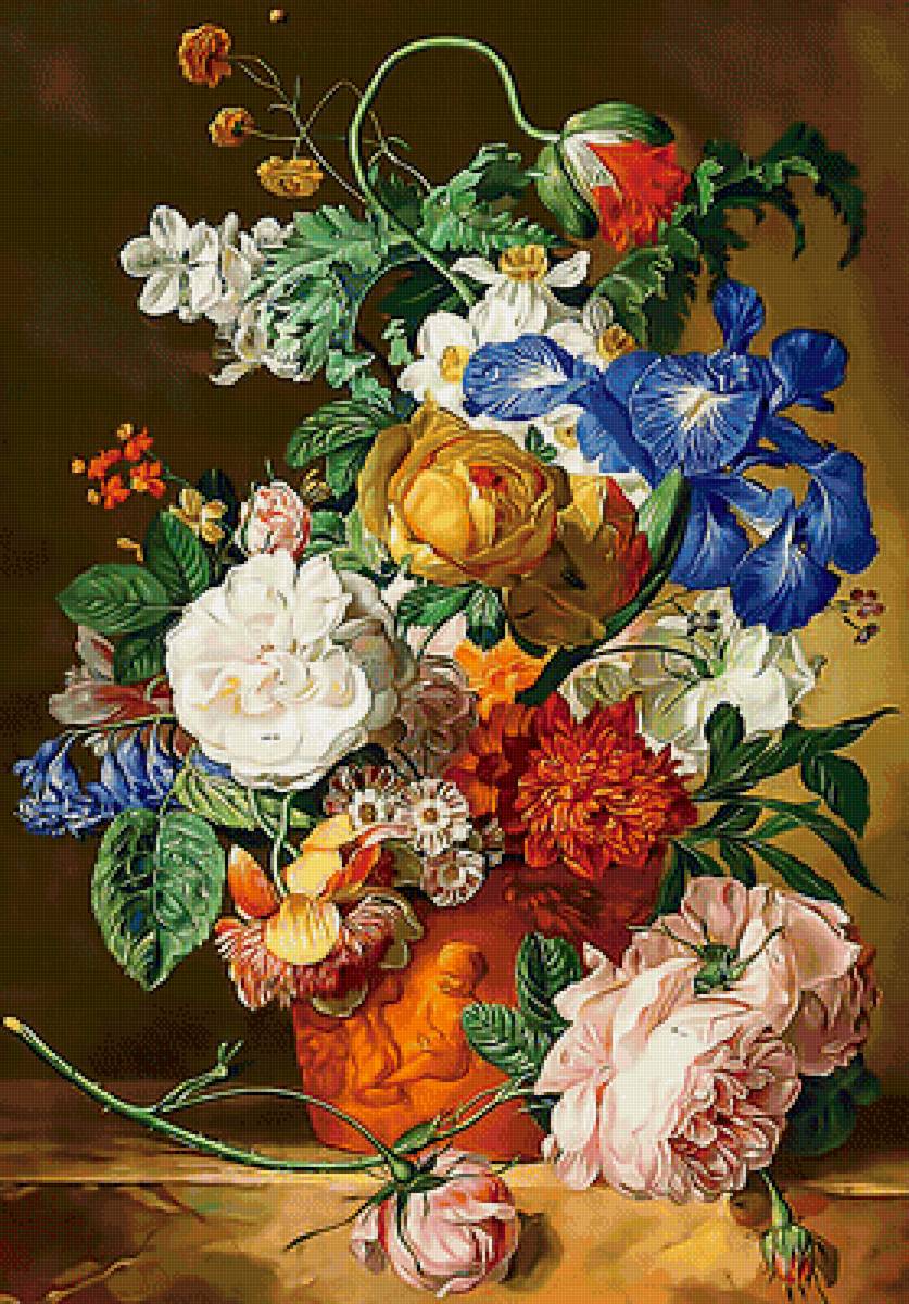 Букет - ирисы, розы, цветы - предпросмотр