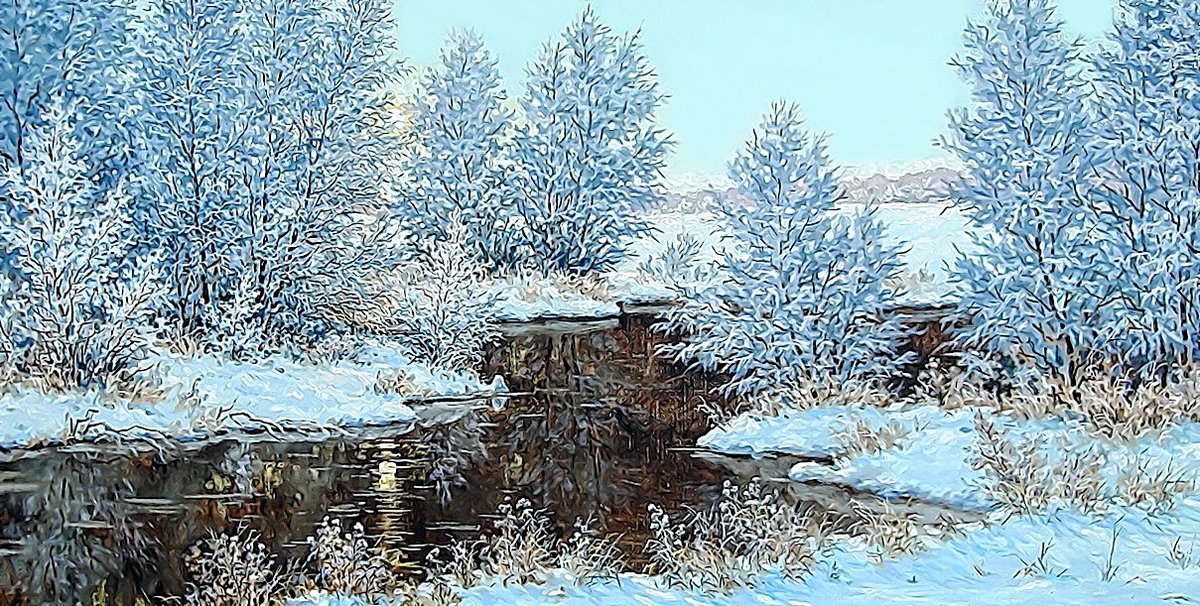 зима - зима, река, пейзаж, деревья - оригинал