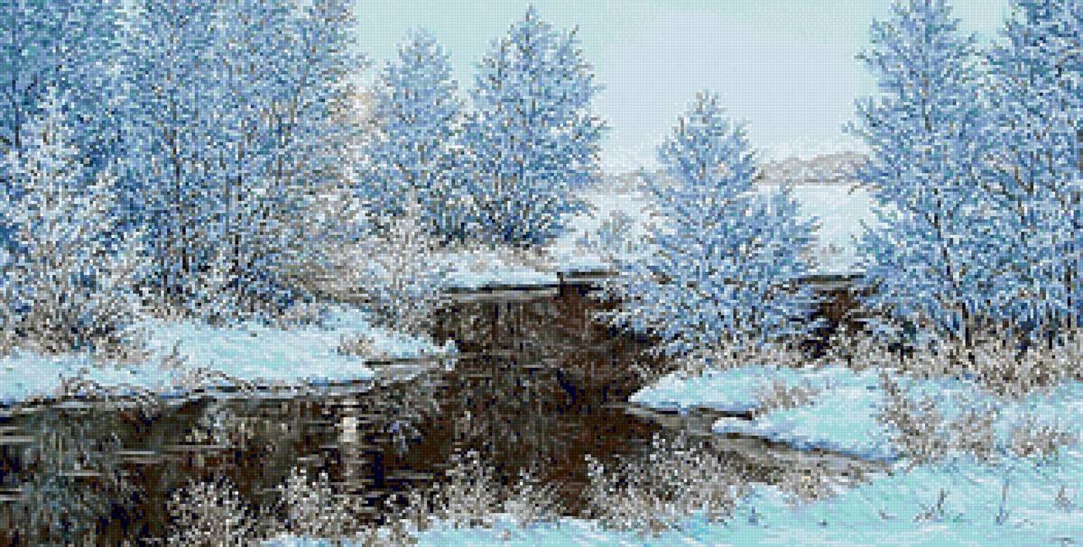 зима - река, пейзаж, зима, деревья - предпросмотр