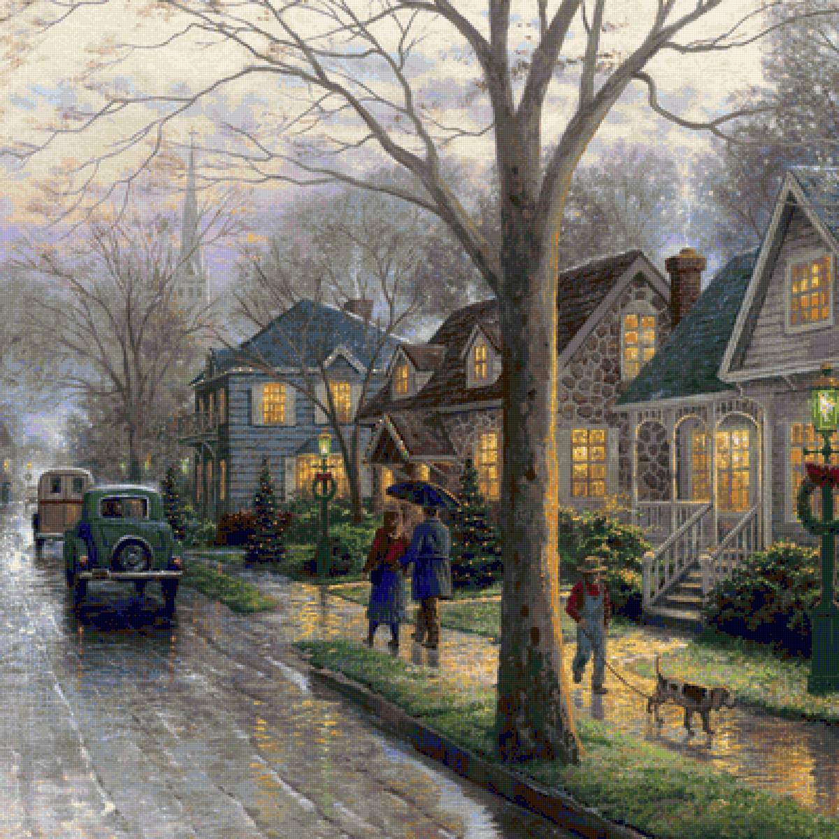 дождливый вечер - улица, дождь, город, прогулка - предпросмотр