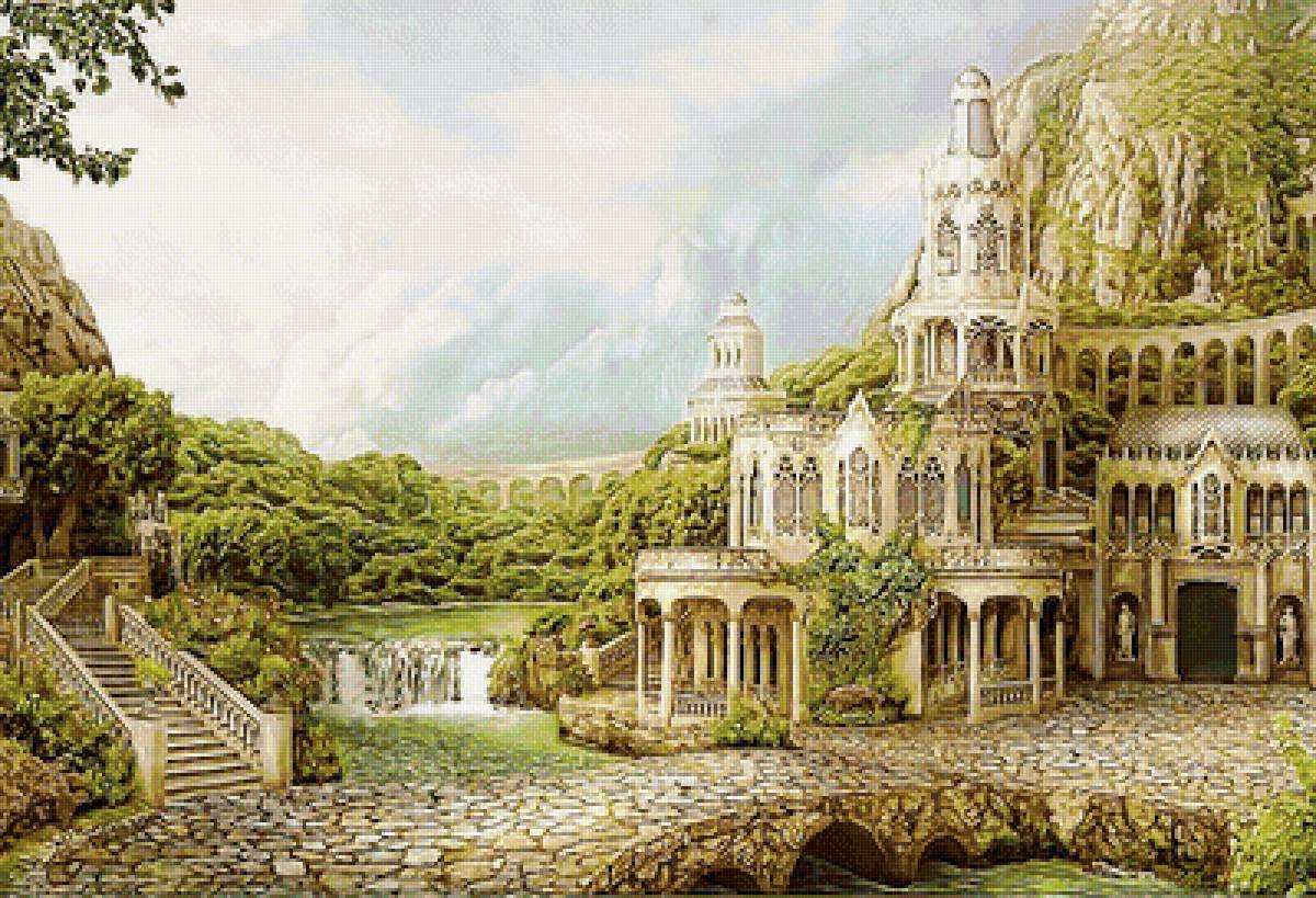 №2032679 - замок, река, лестница, деревья - предпросмотр