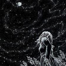 Девушка смотрит на луну