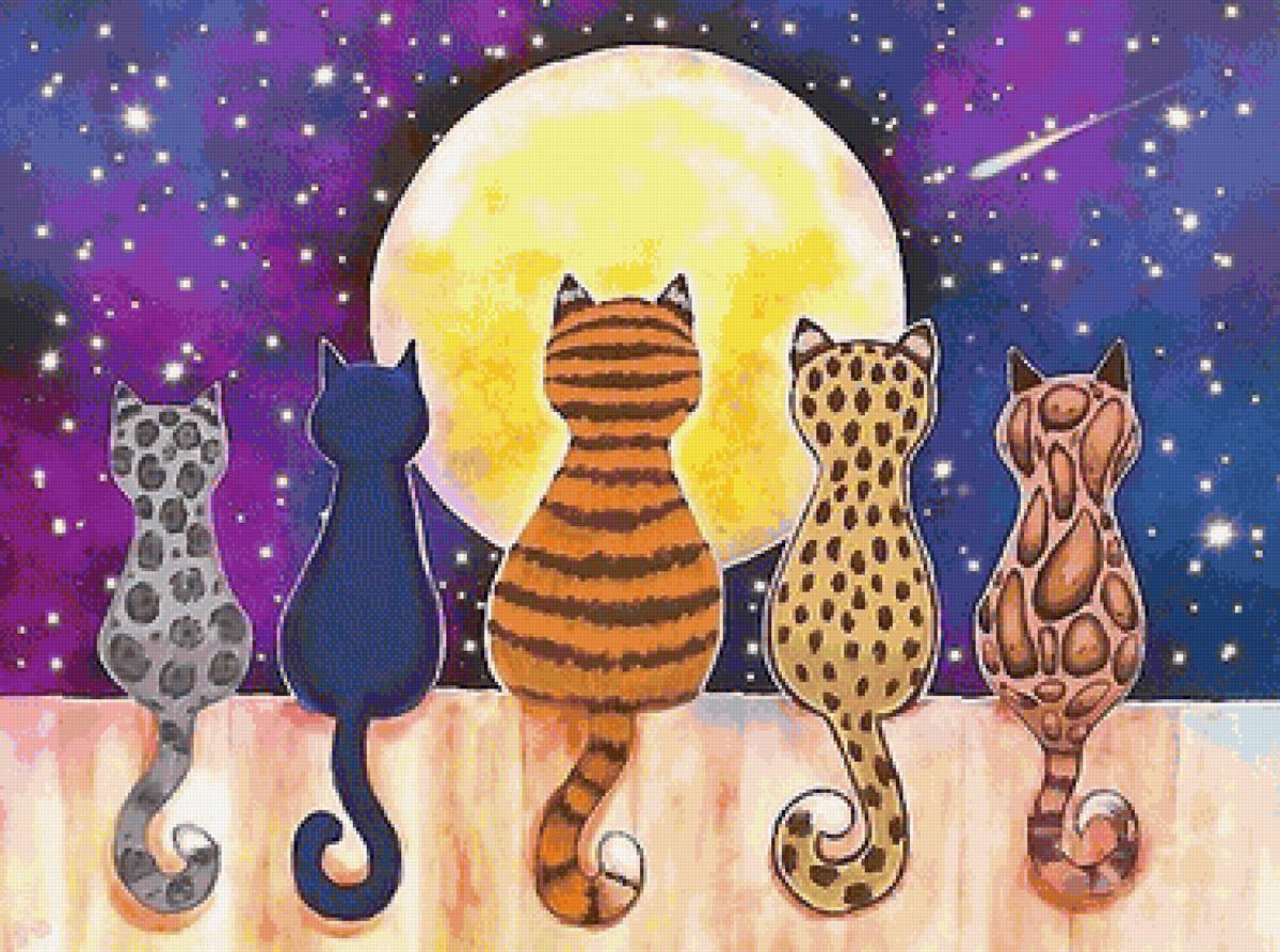 лунная прогулка - кошки, луна - предпросмотр