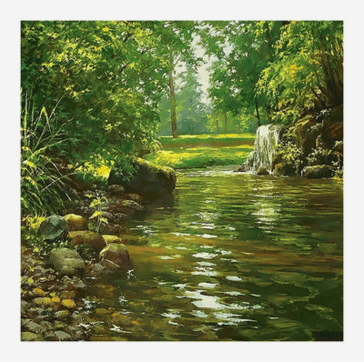 Летний пейзаж. - река, деревья, живопись, пейзаж, лето - предпросмотр