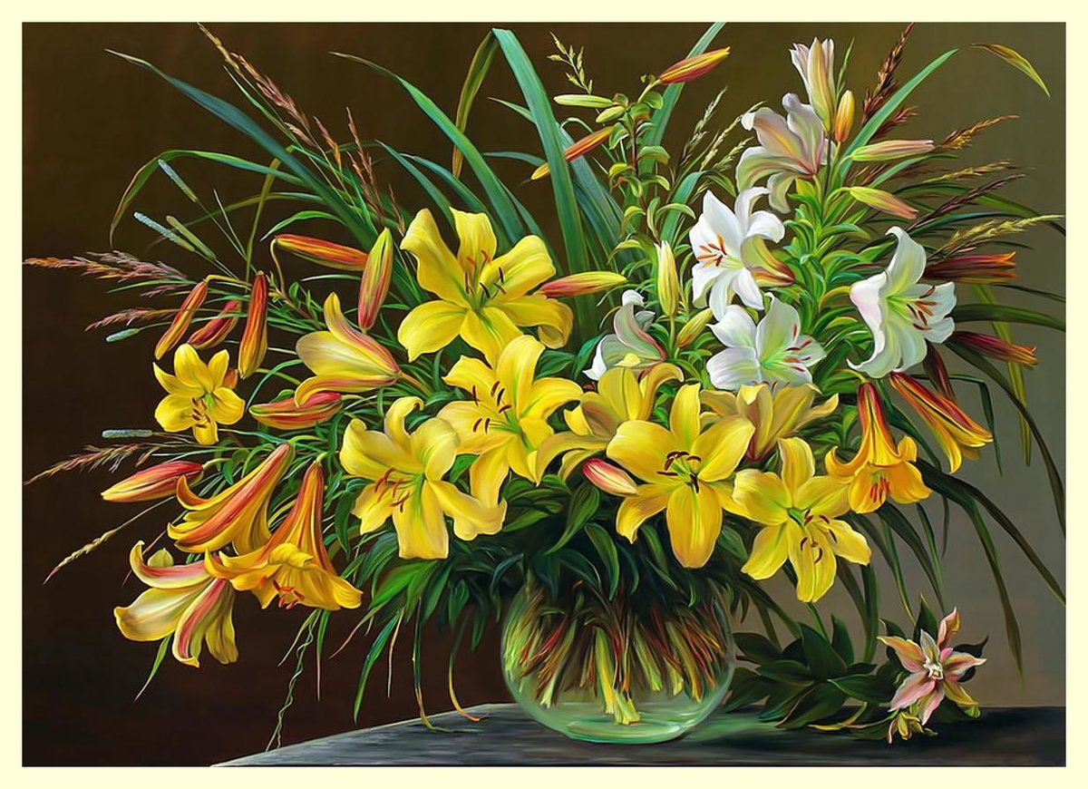 Жёлтые лилии. - букет, лилии, цветы, живопись - оригинал