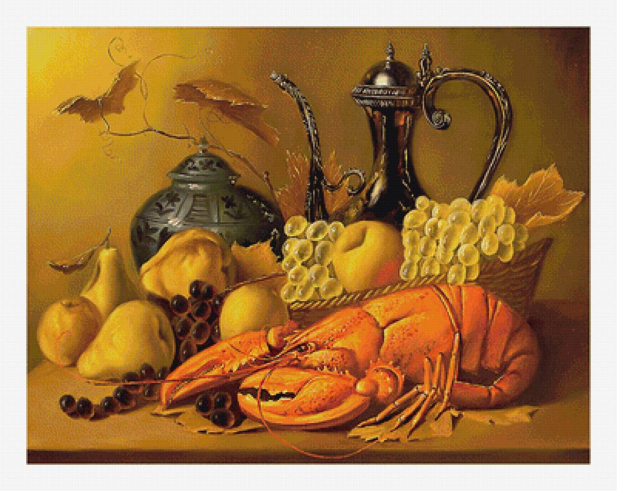 Серия "Натюрморты". - натюрморт, вино, виноград, фрукты - предпросмотр