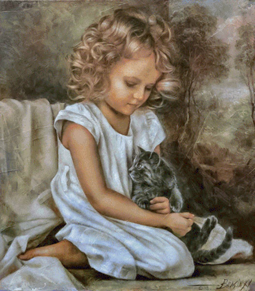 Lisa With A Cat. - arthur braginsky painter.children.animals. - предпросмотр