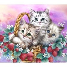 Схема вышивки «котята в корзине»