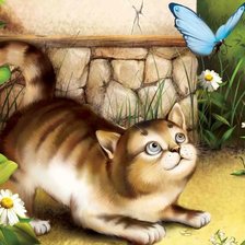 Схема вышивки «Кот и бабочка»