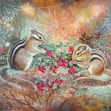 Схема вышивки «бурундуки в бруснике»