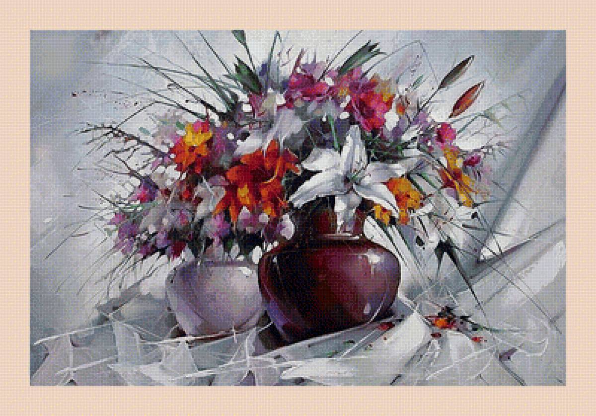 Цветочный натюрморт. - живопись, цветы, букет - предпросмотр