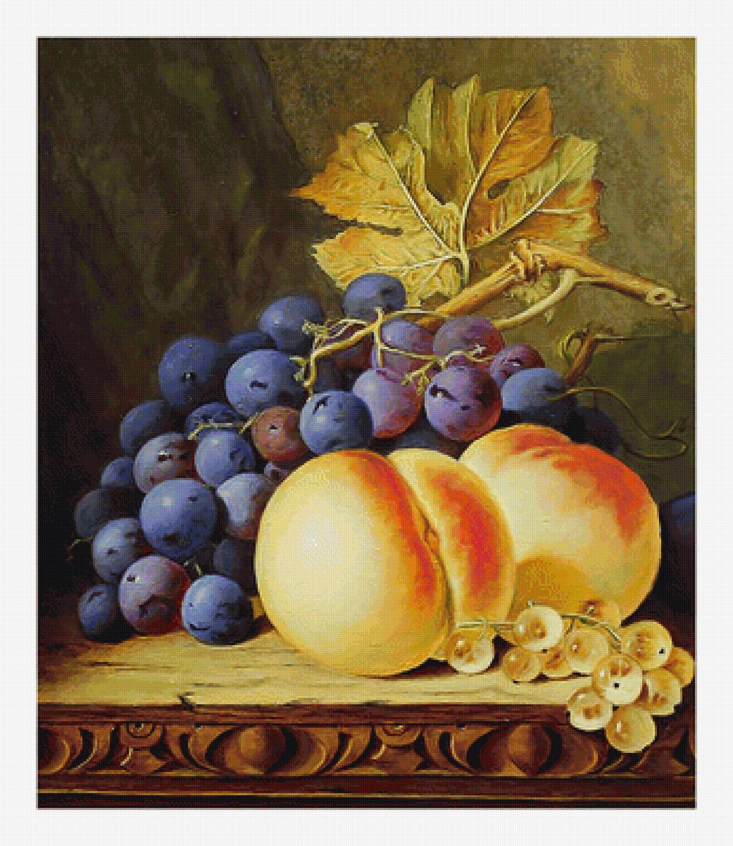 Серия "Натюрморты". - натюрморт, виноград, персики, фрукты - предпросмотр