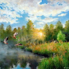 Схема вышивки «На рассвете   худ.Костромин Андрей»