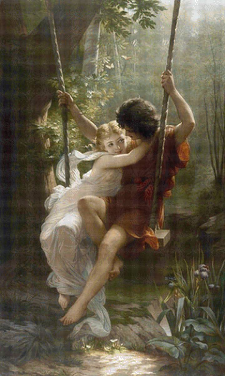 На качелях - картины - предпросмотр