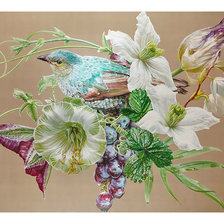 Цветочно-ягодная с птичкой.