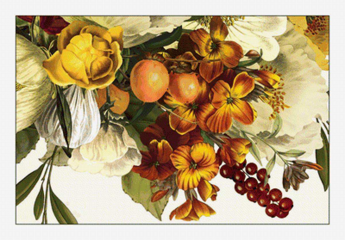 Фруктово-цветочный букет. - букет, фрукты, ягоды, живопись, цветы - предпросмотр