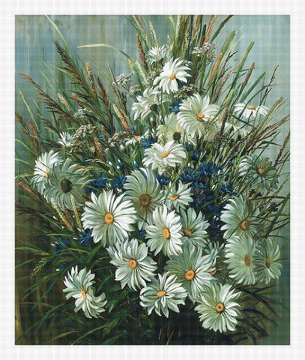 Ромашки-васильки. - васильки, букет, полевые, цветы, ромашки, живопись - предпросмотр