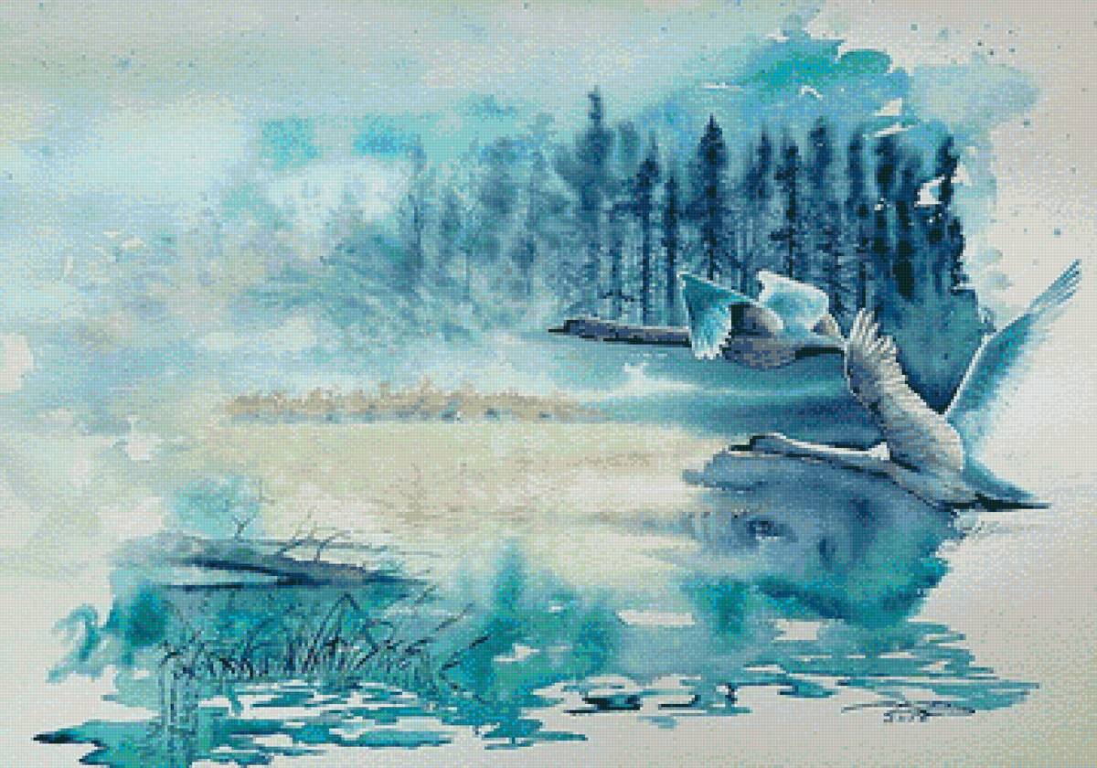 Пара лебедей - акварель - предпросмотр