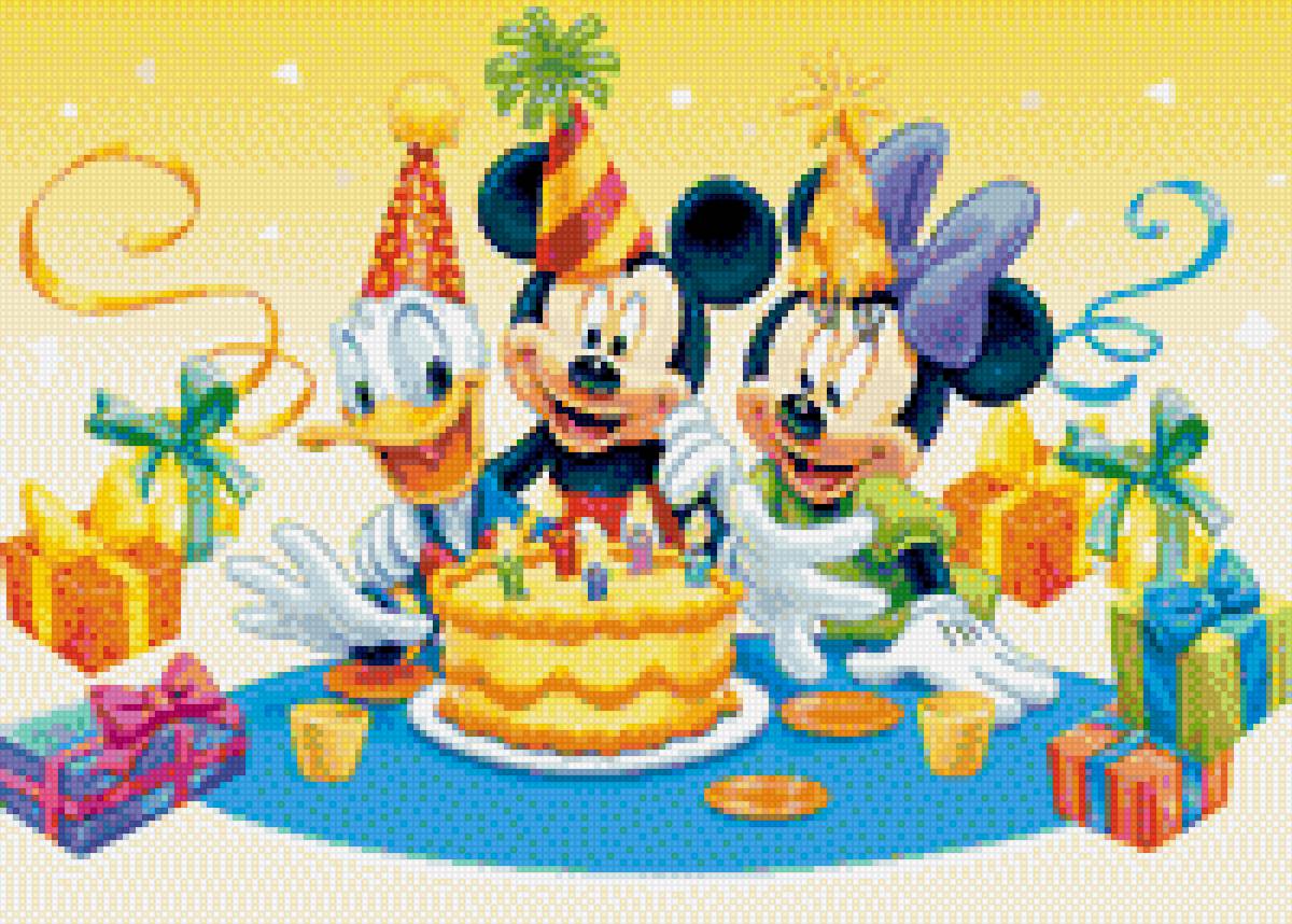 Микки маусы и  утенок - микки маус, детки, деньрождения, поздравление, цветы, открытка - предпросмотр