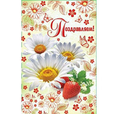 Схема вышивки «Открытка с ромашками и клубникой»