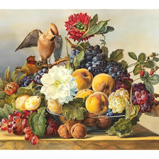 Схема вышивки «Натюрморт с птичкой.»