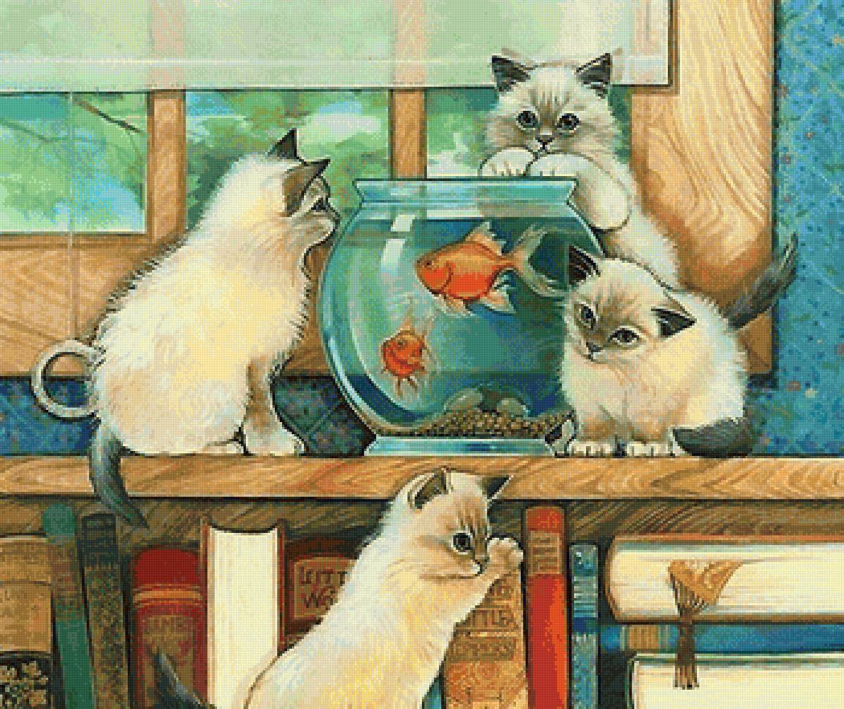 котята - книги, котята, рыбки, аквариум - предпросмотр