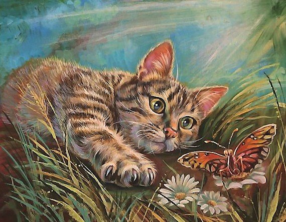 охотник - бабочка, кот - оригинал