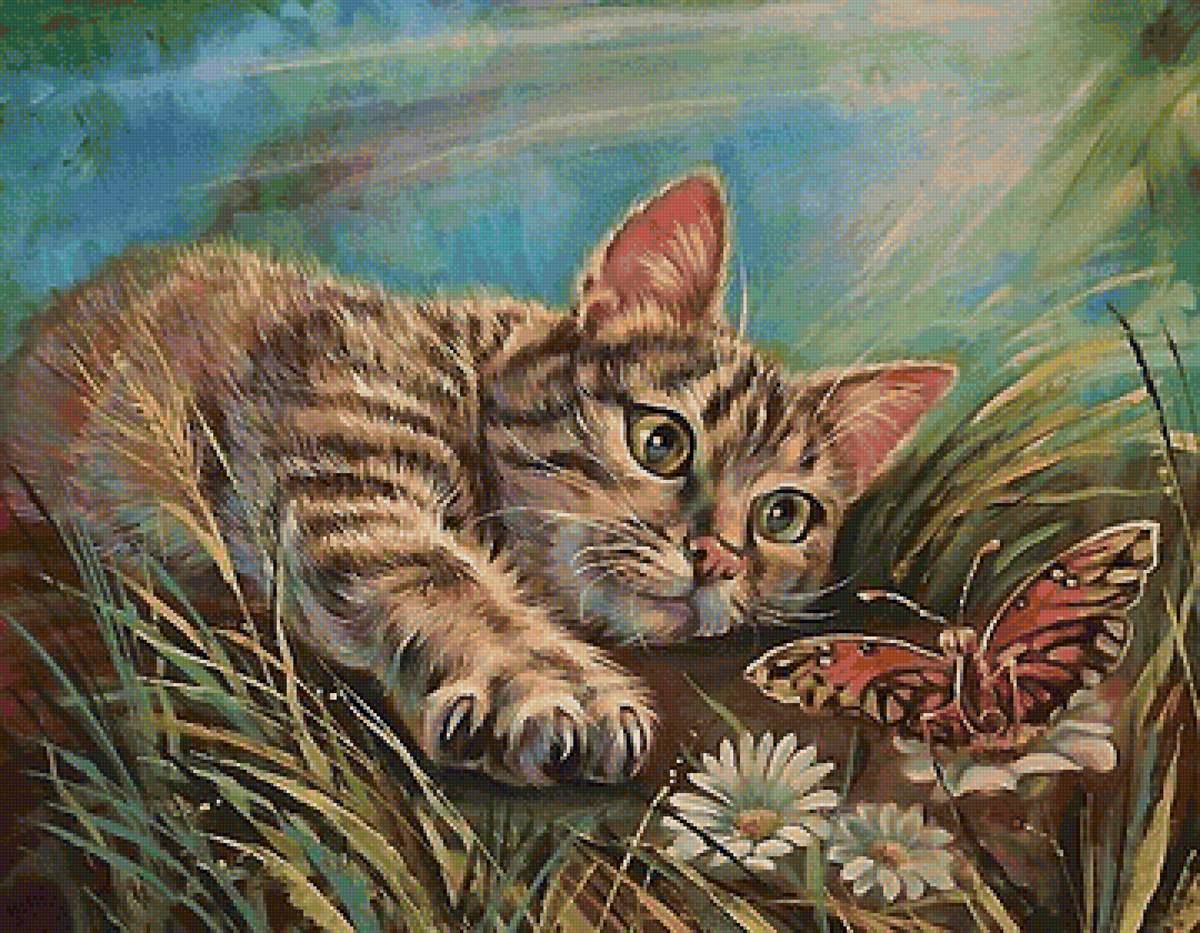 охотник - кот, бабочка - предпросмотр