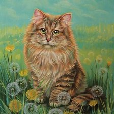 Схема вышивки «котик в одуванчиках»