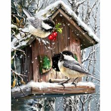 Схема вышивки «Синички у кормушки»