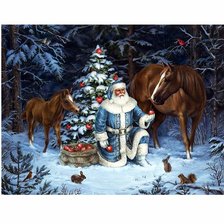 Схема вышивки «Дед Мороз в лесу»