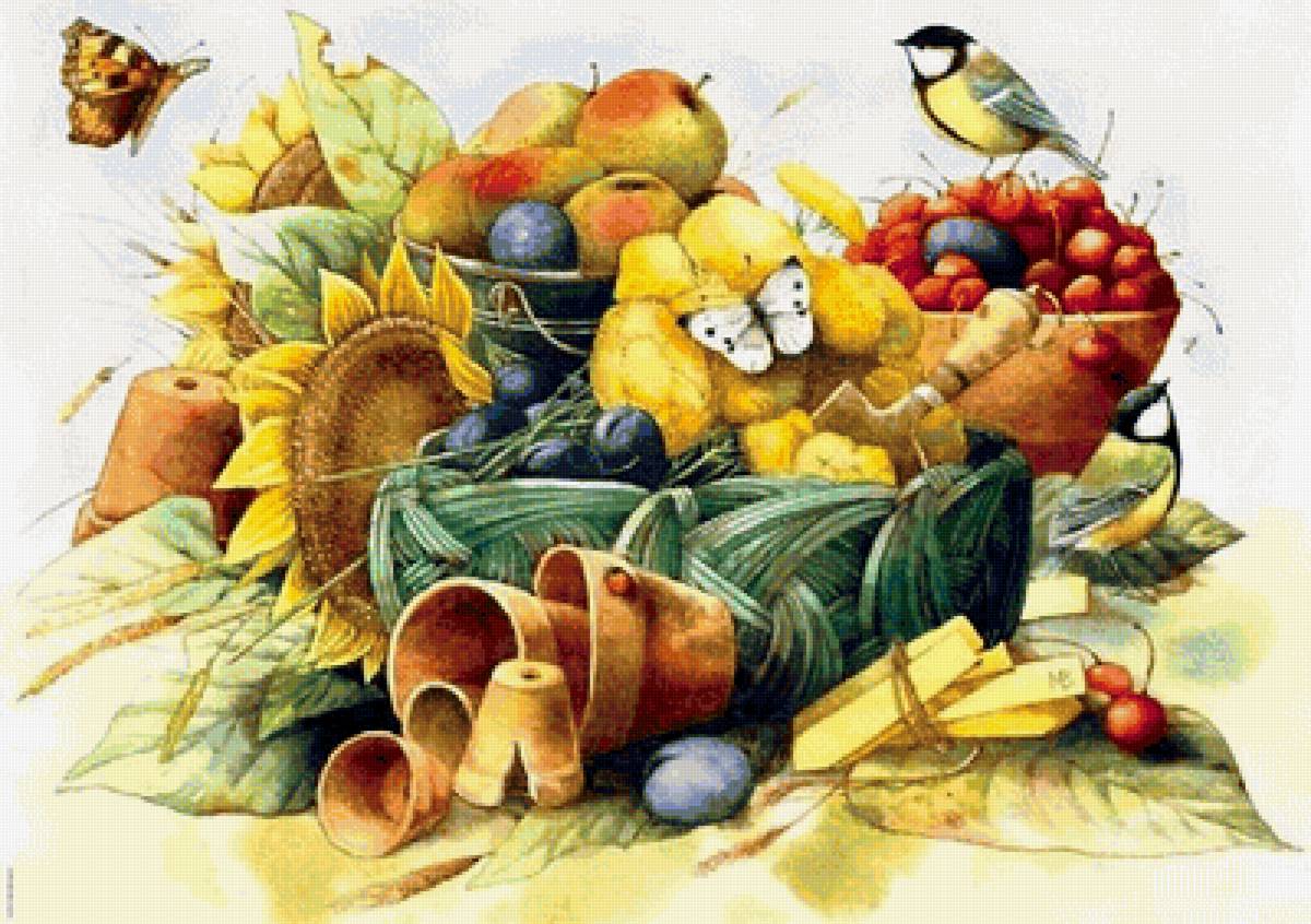 По картине Марджолен Бастин - бабочка, дары природы, птица - предпросмотр