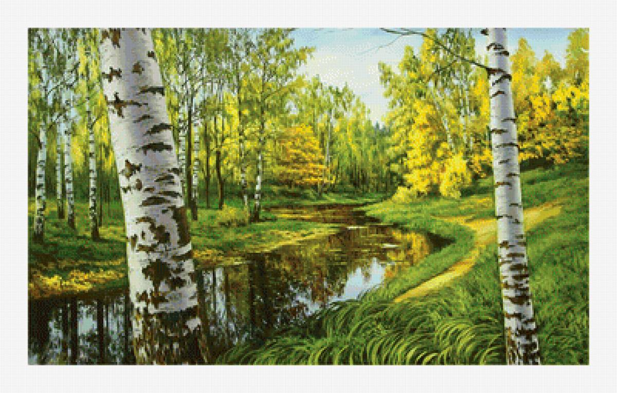 Пейзаж. - пейзаж, лето, природа, река, живопись, березы - предпросмотр